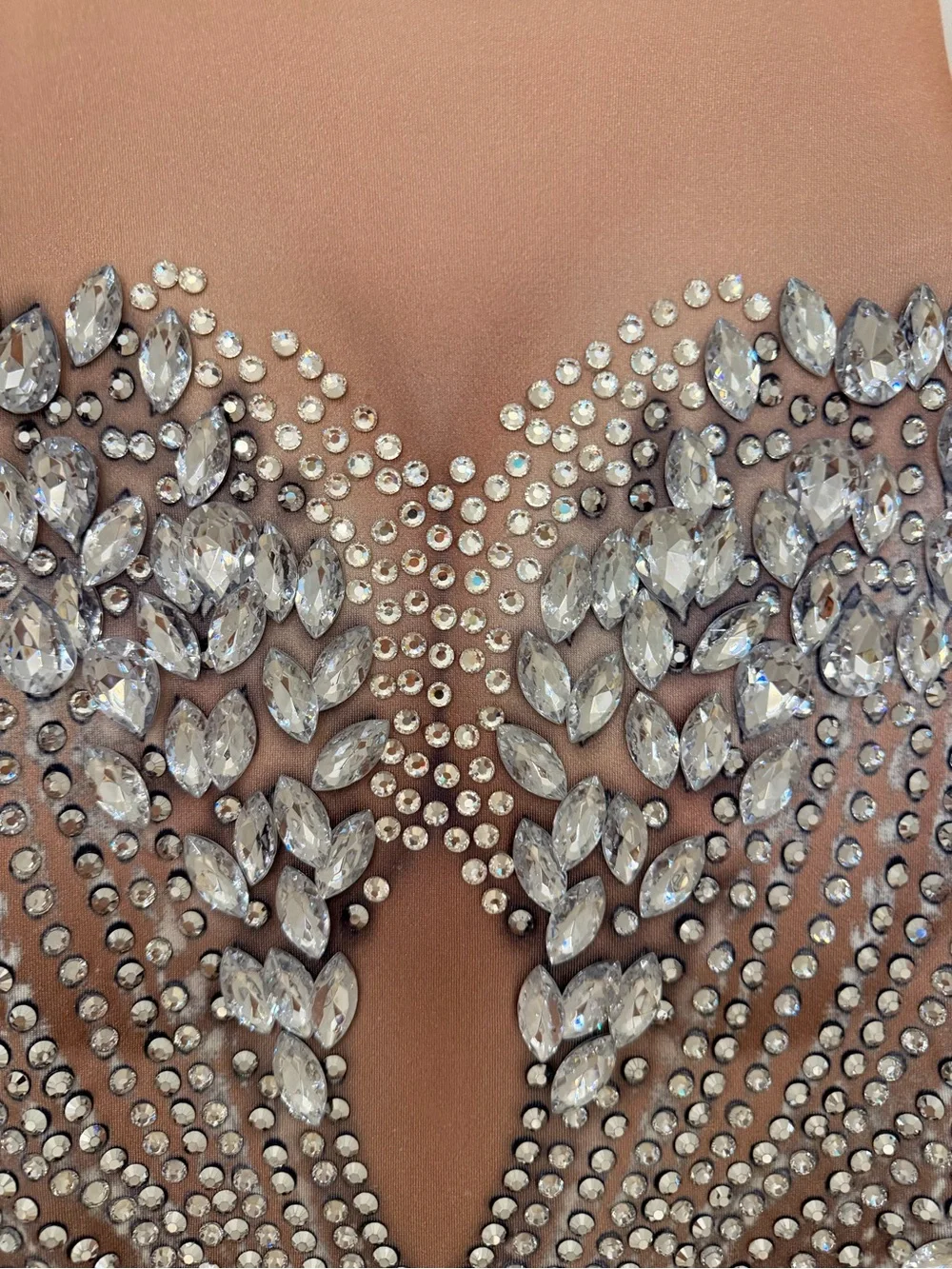Nude & Silver Sequin Mermaid Prom Dress with Crystal Embellishment
